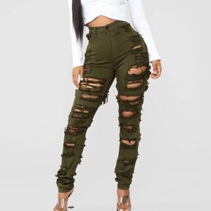 Distressed Olive green jeans